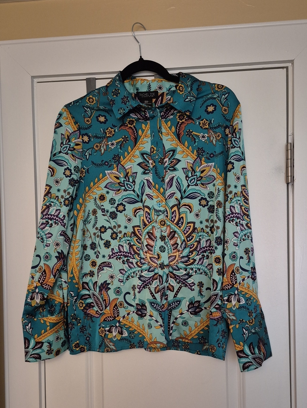 Rachel Zoe Teal and Turquoise Floral Paisley Button-Up Blouse